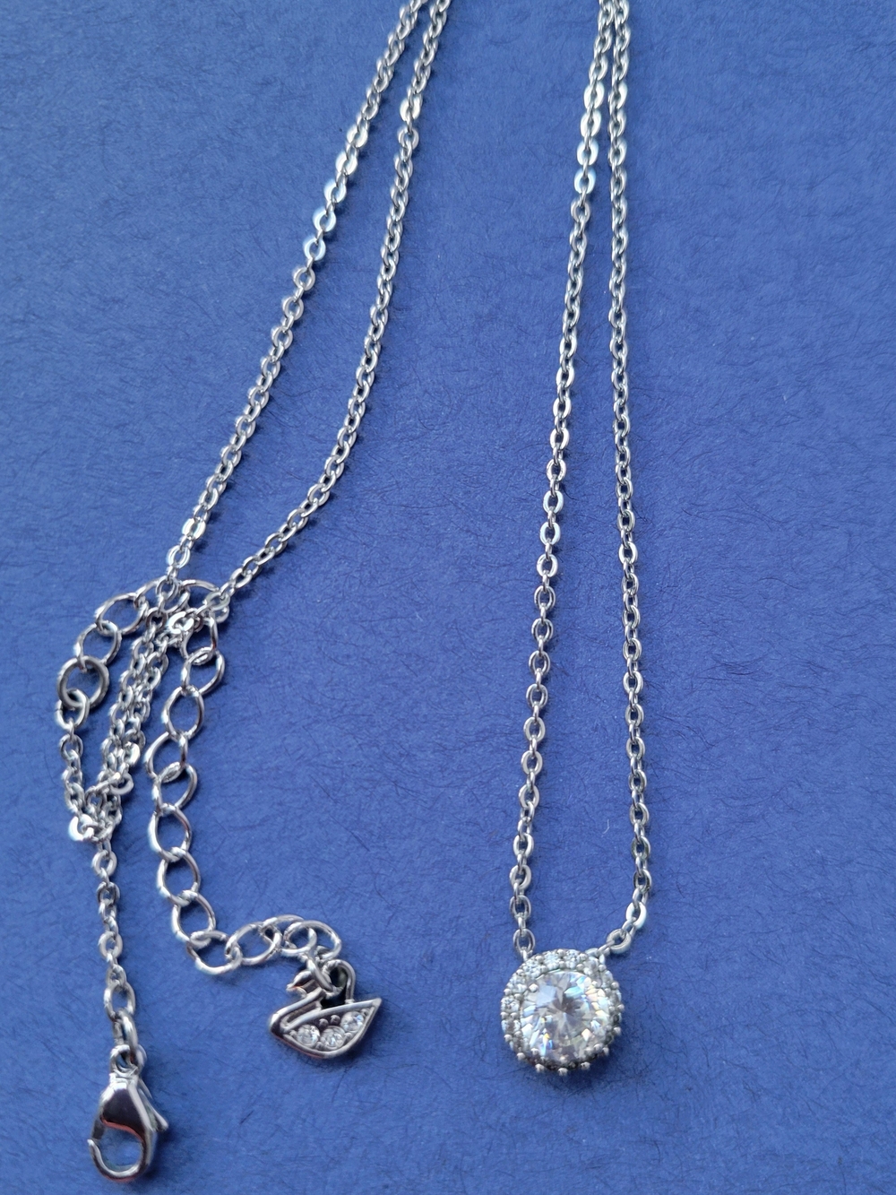Swarovski Crystal Round Pendant Necklace Silver Tone Clear Crystal